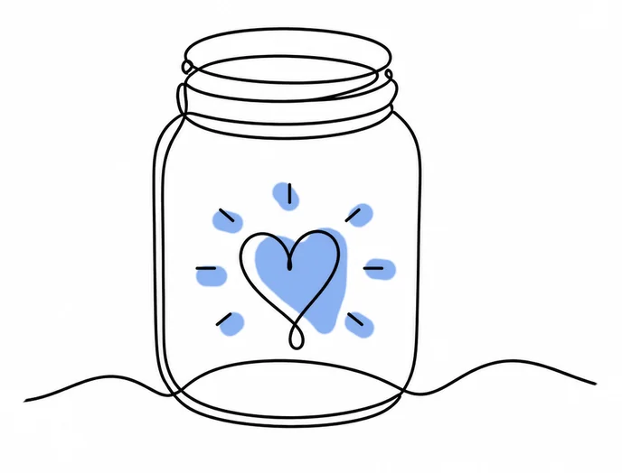 Line drawing of a jar holding a glowing heart
