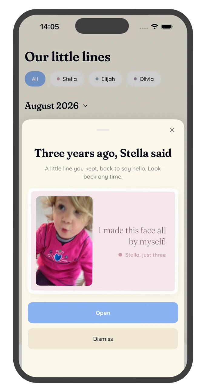 Little Lines app screen: Scroll back to three